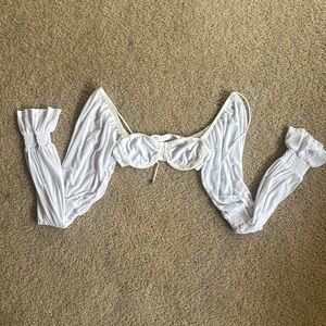 Princess Polly crop puffy sleeve top, white, barely worn